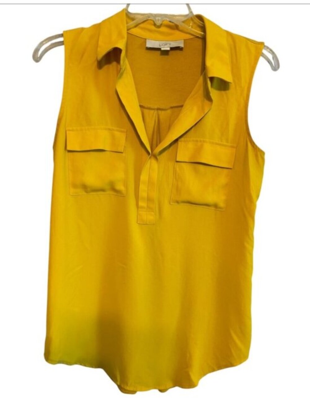 Loft Ann Taylor Mustard Sleeveless Button Front Pocket Blouse Top Size Medium